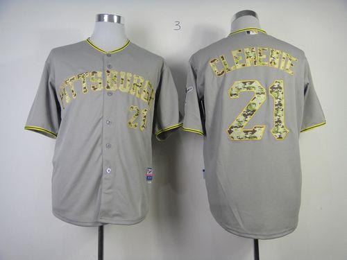 Pirates #21 Roberto Clemente Grey USMC Cool Base Stitched MLB Jersey - Click Image to Close